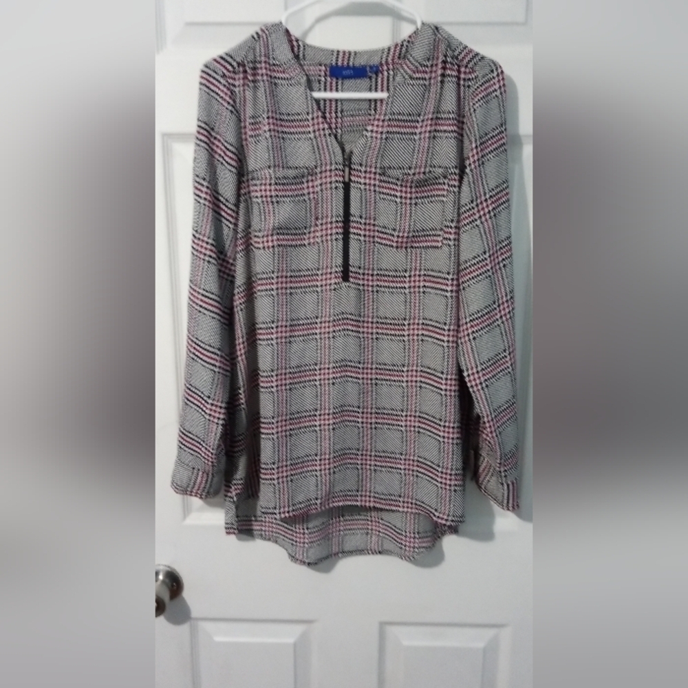 Apt. 9 Pink and Black Long Sleeve High Low Blouse